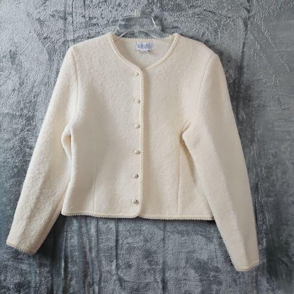Lands' End Jackets & Blazers - Lands End Women's Sz 10 Ivory Wool Blazer Vintage button Hong Kong